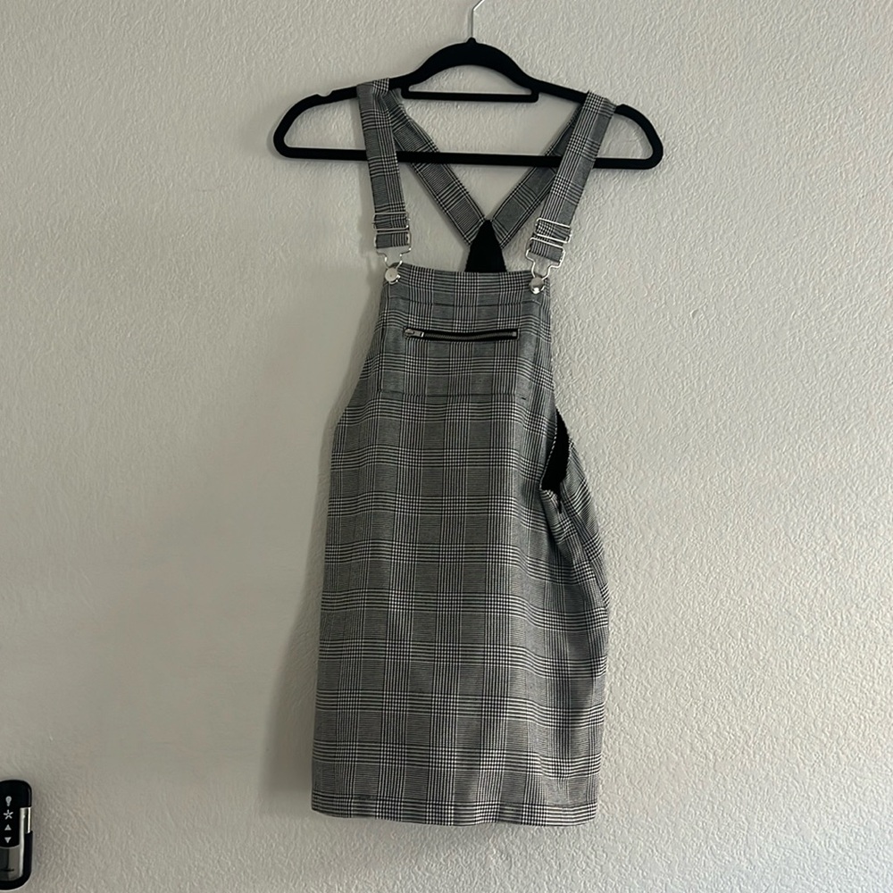 Black and white checkered overall dress